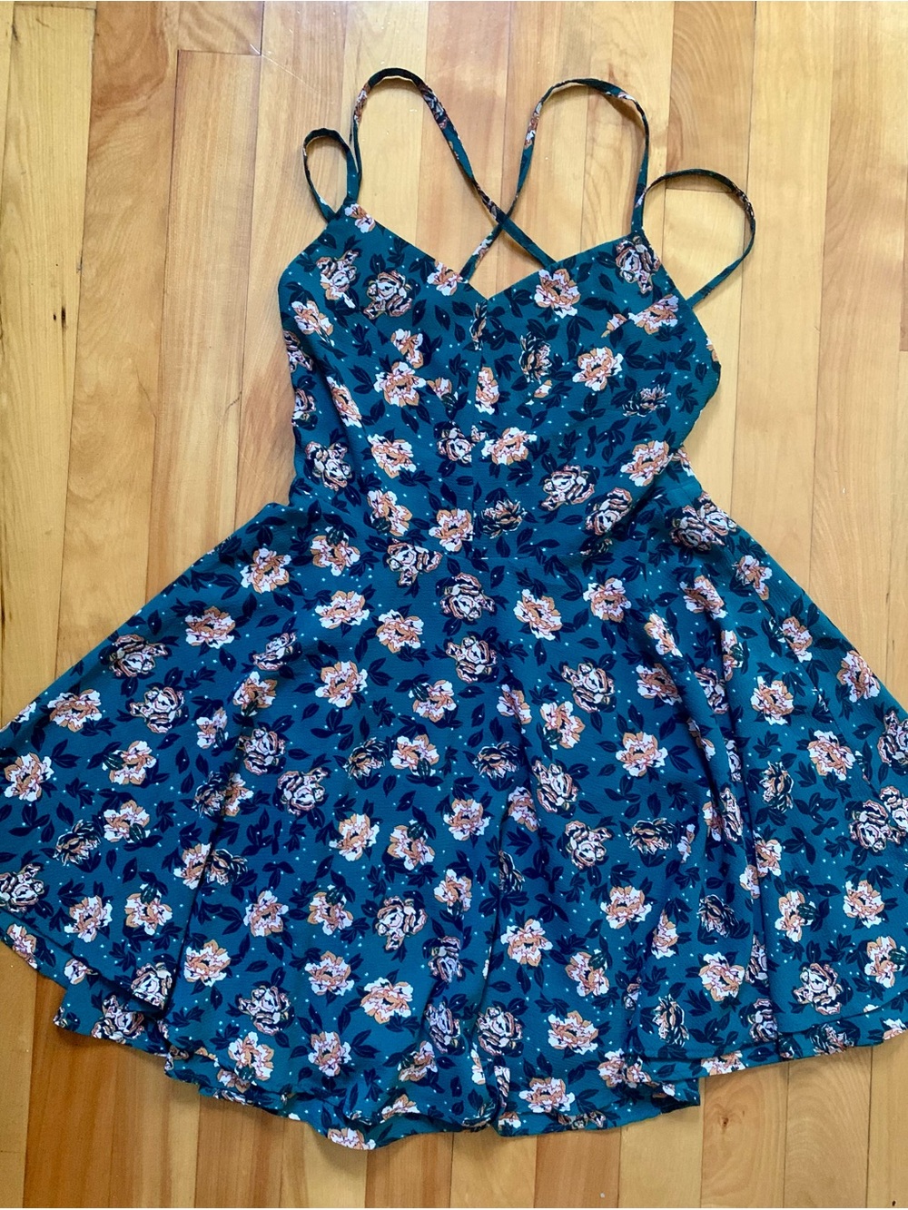 UO Pins & Needles Emerald Green Floral Spaghetti-Strap Mini Dress